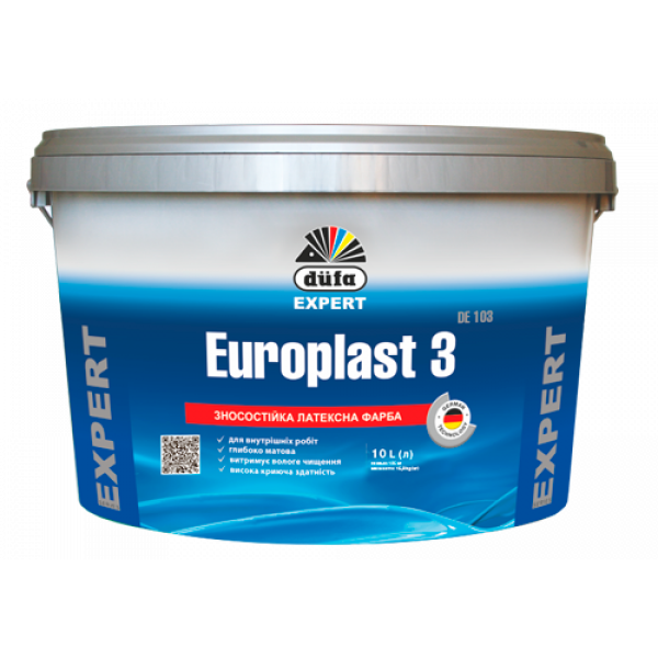 Купить Краска латексная износостойкая Dufa Europlast 3 глубокоматовая белая 2,5 л
