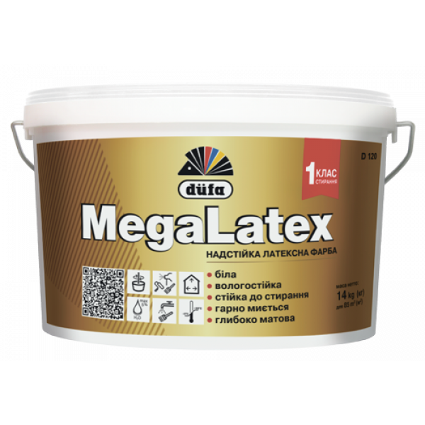 Купить Краска латексная Dufa MegaLatex D120 глубокоматовая белая 1,4 кг